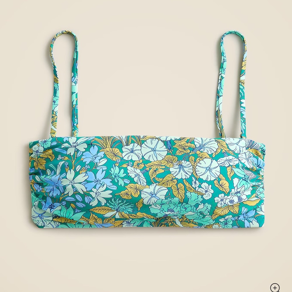 NWT J. Crew AUQA BLOOMS RUCHED BANDEAU Bikini Top, M